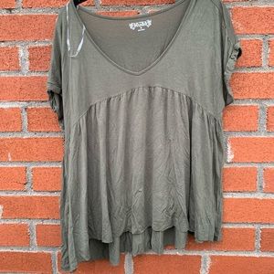 Flowy green T-shirt with large V neck line